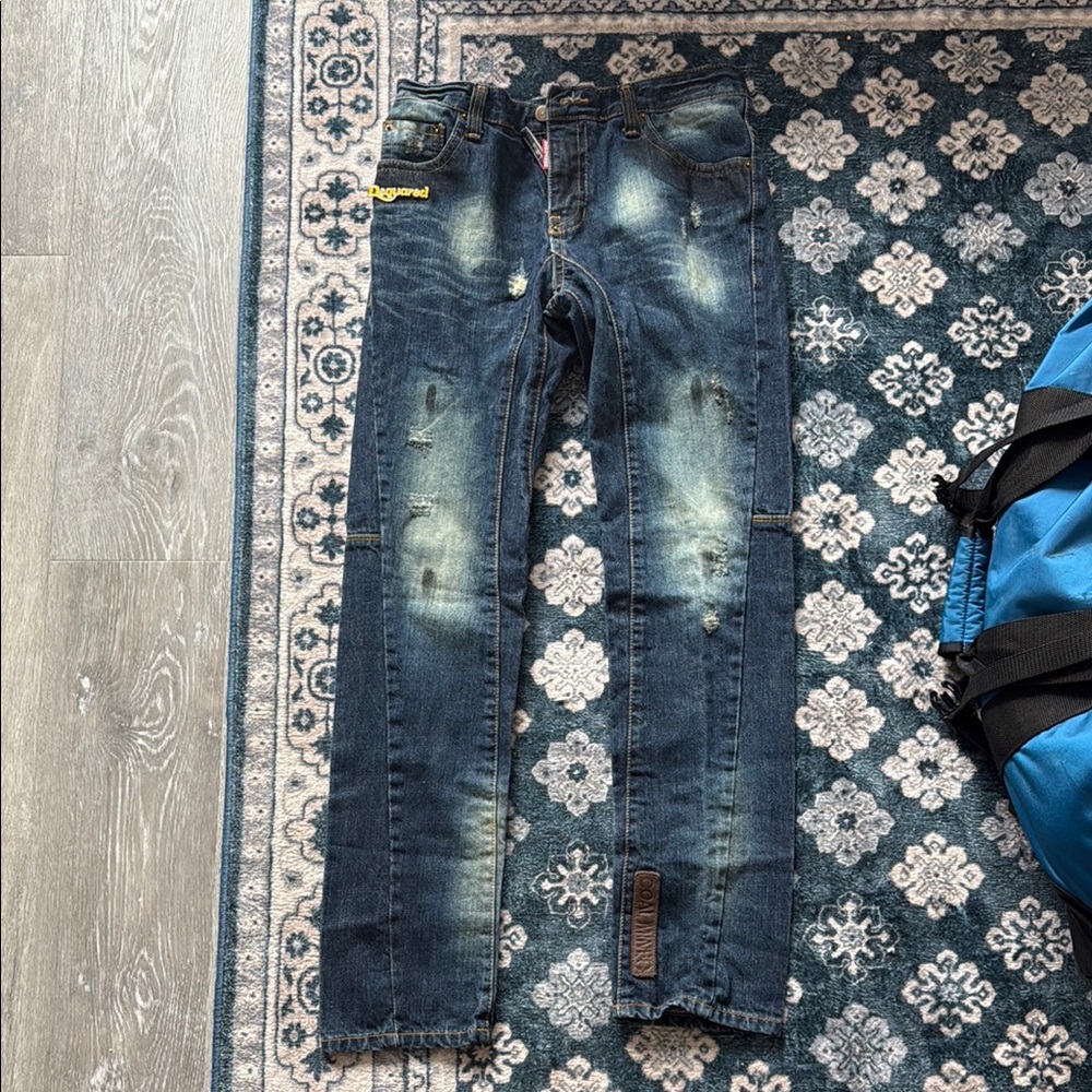 Dark Blue Skinny Jeans with Distressed Fading